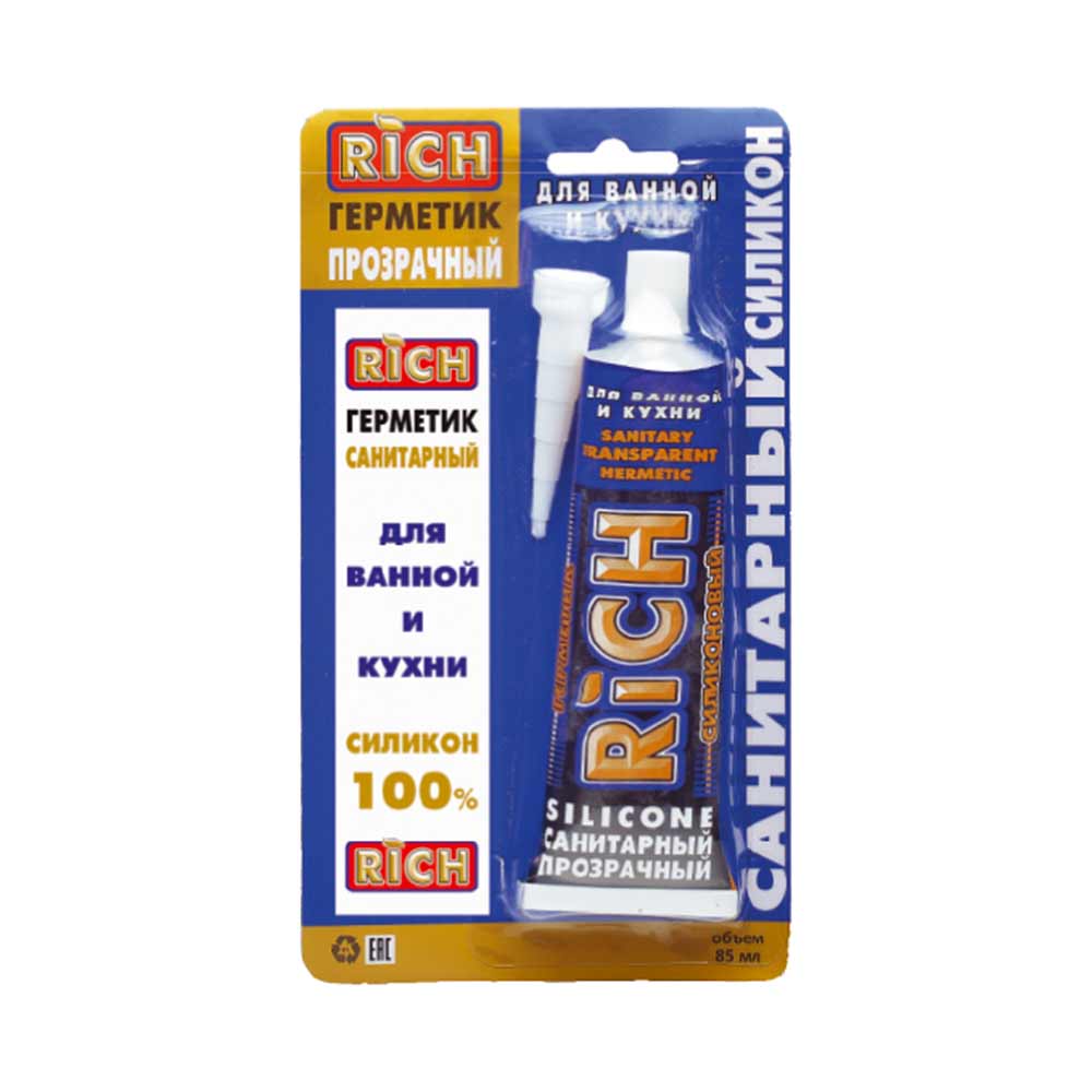 Санитарный силикон тюбик RICH прозрачный 85 мл